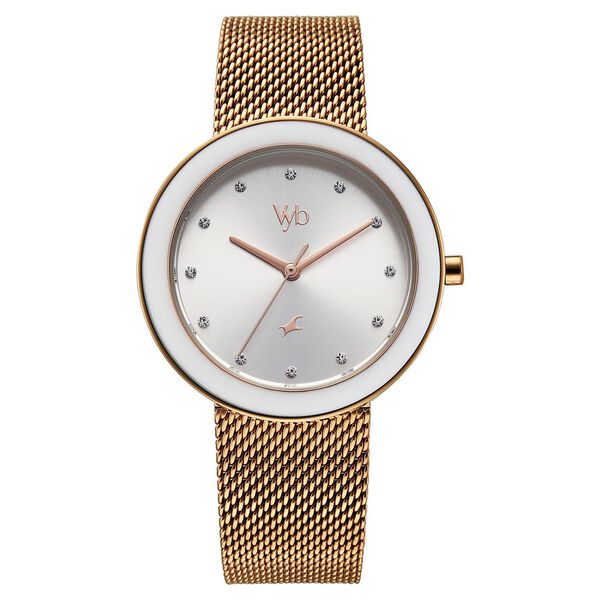 Vyb Lumina By Fastrack Quartz Analog Silver Dial Rose Gold Stainless Steel Strap Watch For Girls - image number 1