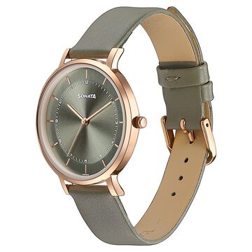 Sonata Modern Edit Quartz Analog Green Dial Leather Strap Watch For Women