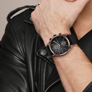 Titan Men's Infinity Chrono watch: Precise Blue Dial, Rose Gold Highlights, Durable Leather Strap
