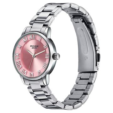 Sonata Poze Quartz Analog Pink Dial Silver Metal Strap Watch For Women