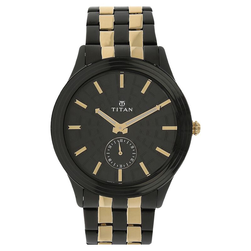 Titan Quartz Multifunction Black Dial Stainless Steel Strap Watch for Men