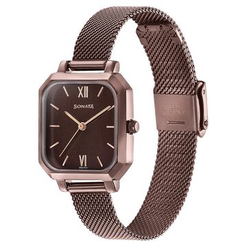 Sonata Modern Edit Quartz Analog Brown Dial Brown Stainless Steel Strap Watch For Women