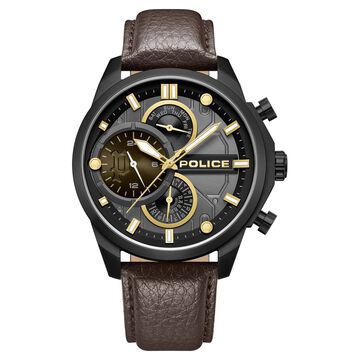 Police Quartz Multifunction Grey Dial Brown Leather Strap Watch for Men
