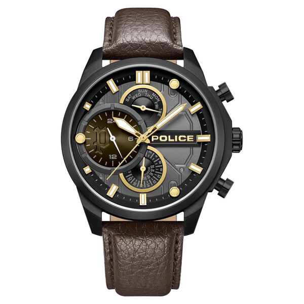 Police Quartz Multifunction Grey Dial Brown Leather Strap Watch for Men - image number 0