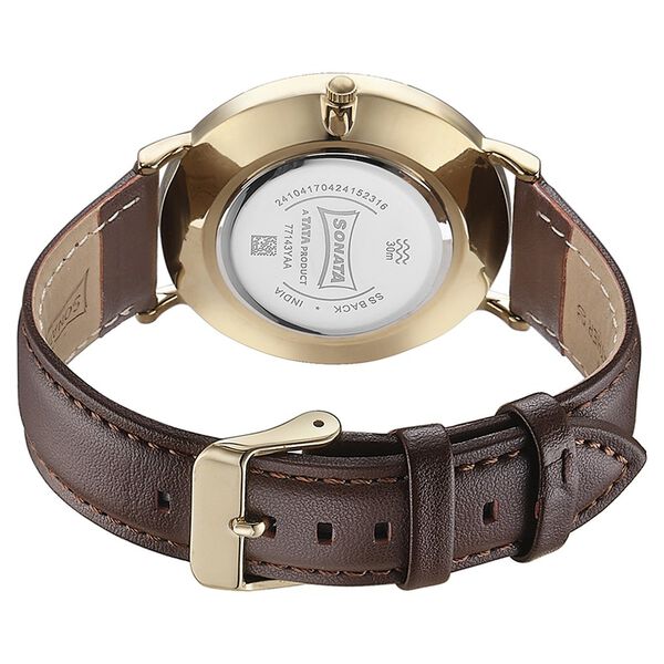 Sonata Quartz Analog White Dial Brown Leather Strap Watch For Men - image number 5