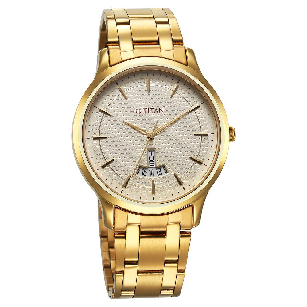 Buy Online Titan Karishma Quartz Analog Champagne Dial Stainless Steel Strap Watch for Men 1825ym12 Titan