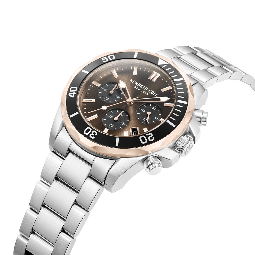Buy Online Kenneth Cole Quartz Chronograph Brown dial Metal Strap