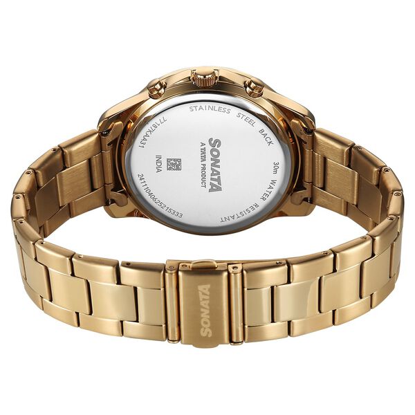 Sonata Chronos Quartz Analog with Date Green Dial Golden Colour Stainless Steel Strap Watch For Men - image number 5