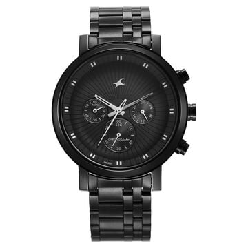 Fastrack Kronos Multifunction Black Dial Stainless Steel Strap Watch for Guys
