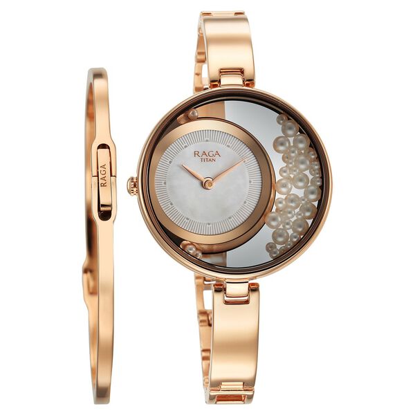 Titan Raga Power Pearls Quartz Analog White Dial with loose pearls Metal Strap Watch for Women - image number 1