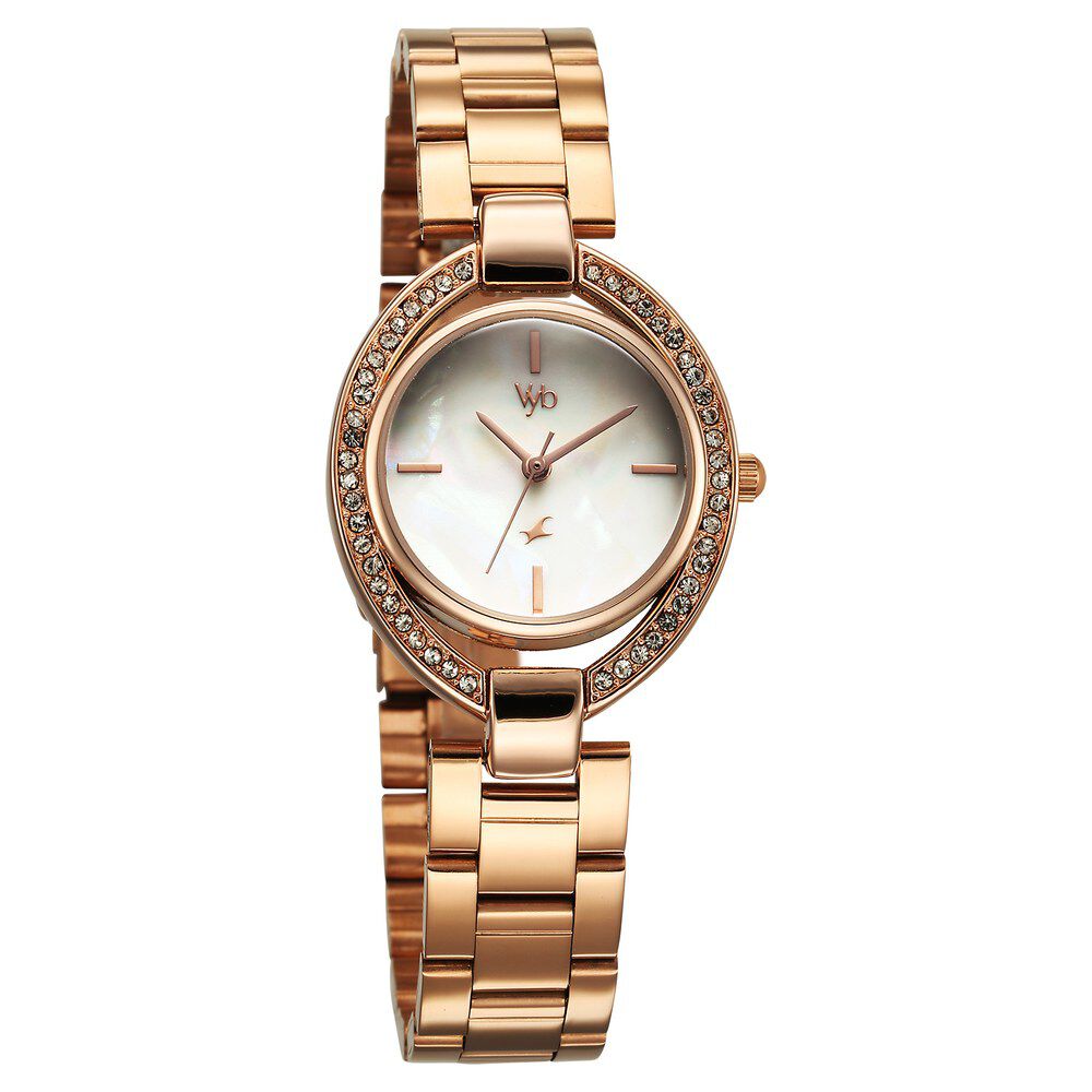 Buy Online Fastrack Vyb Celeste Quartz Analog Mother of Pearl Dial Rose Gold Metal Strap Watch For Girls fv60043wm01w Titan