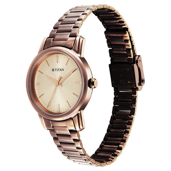 Titan Karishma Quartz Analog Beige Dial Brown Stainless Steel Strap Watch For Women - image number 2