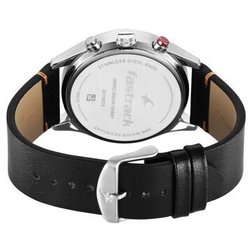 Fastrack Opulence Sun Moon Chronograph Silver Dial Black Leather Strap Analog Quartz Watch For Guys