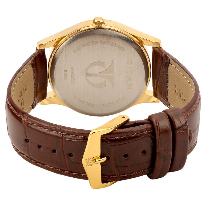 Titan Quartz Analog with Day and Date Champagne Dial Leather Strap Watch for Men - image number 2