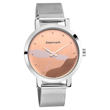 Fastrack Bare Basics Quartz Analog Rose Gold Dial Stainless Steel Strap Watch for Girls