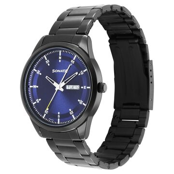 Sonata Force Quartz Analog with Day and Date Blue Dial Stainless Steel Strap Watch for Men