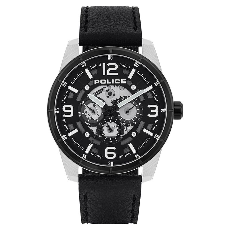 Police Quartz Multifunction Black Dial Leather Strap Watch for Men