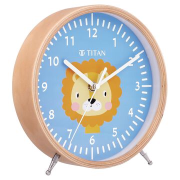 Titan Wooden Shelf Clock for Kids with a Lion Cartoon Print on Dial