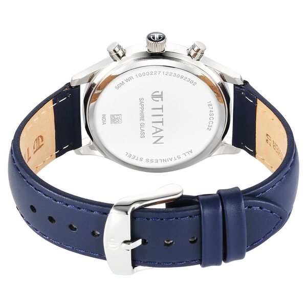 Titan Sapphire Quartz Multifunction Silver Dial Leather Strap Watch for Men - image number 4