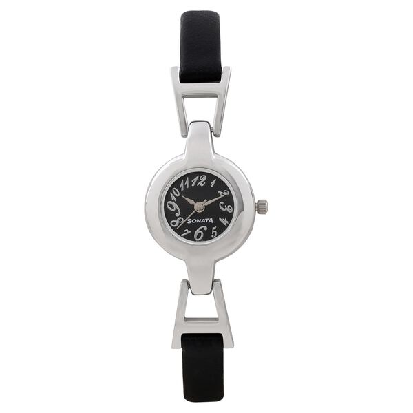 Sonata Quartz Analog Black Dial Leather Strap Watch for Women - image number 0