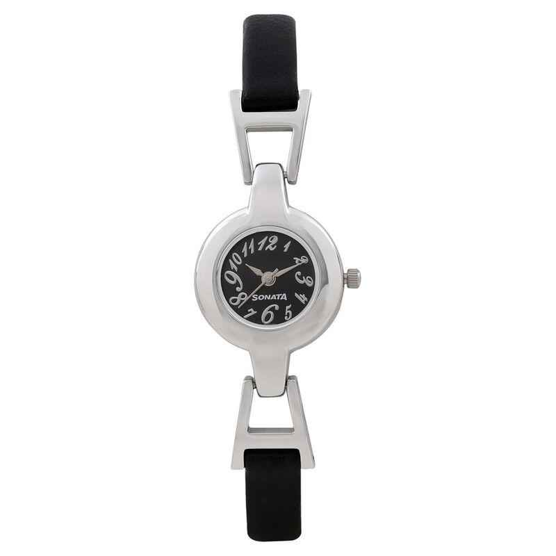 Sonata Quartz Analog Black Dial Leather Strap Watch for Women