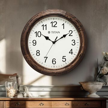 Titan Wooden Wall Clock with flame treated case White Dial Silent Sweep Technology - 35.5 cm x 35.5 cm (Medium)