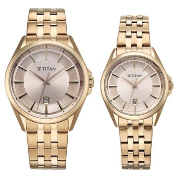 Titan Modern Bandhan Pair Analog with Rose Gold Dial Rose Gold Stainless Steel Strap Watch for Couples