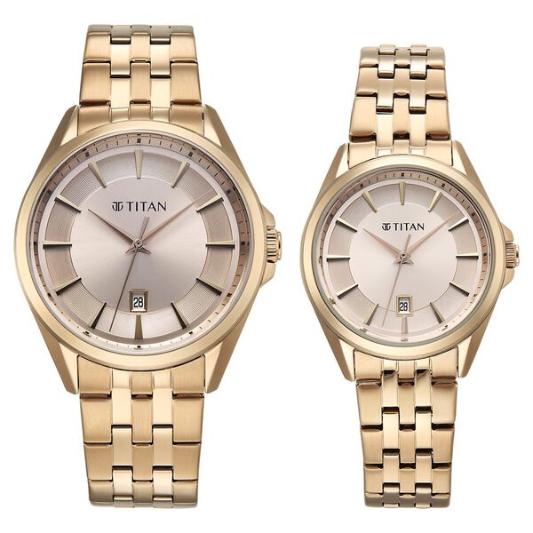 Titan Modern Bandhan Pair Analog with Rose Gold Dial Rose Gold Stainless Steel Strap Watch for Couples - image number 0