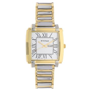 Titan Quartz Analog with Day and Date Silver Dial Stainless Steel Strap Watch for Men
