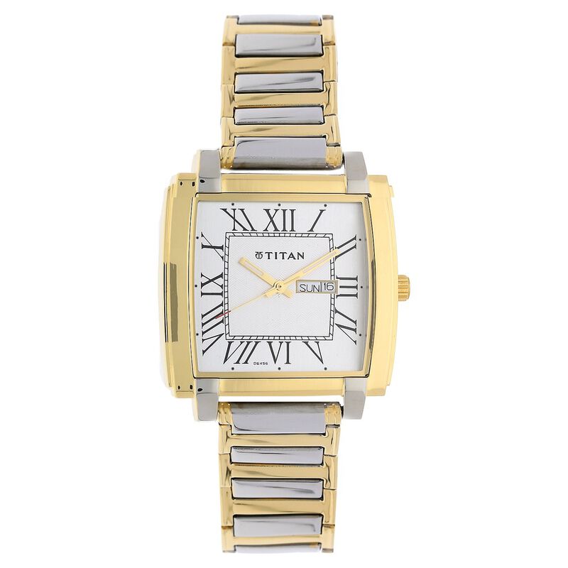 Titan Quartz Analog with Day and Date Silver Dial Stainless Steel Strap Watch for Men