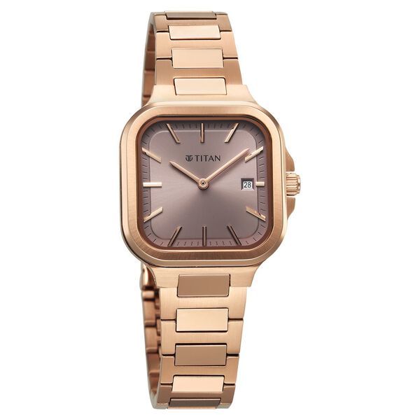 Titan Slim Square Quartz Analog with Date Lavender Dial With Rose Gold Color Stainless Steel Strap Watch For Women - image number 1