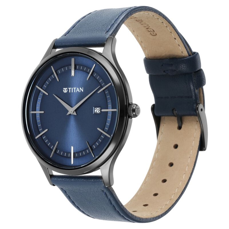 Titan Classique Slimline Blue Dial Analog with Date Leather Strap watch for Men - image number 2