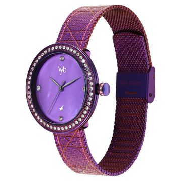 Fastrack Vyb Eclipse Quartz Analog Purple Mother Of Pearl Dial Purple Color Metal Strap Watch For Girls