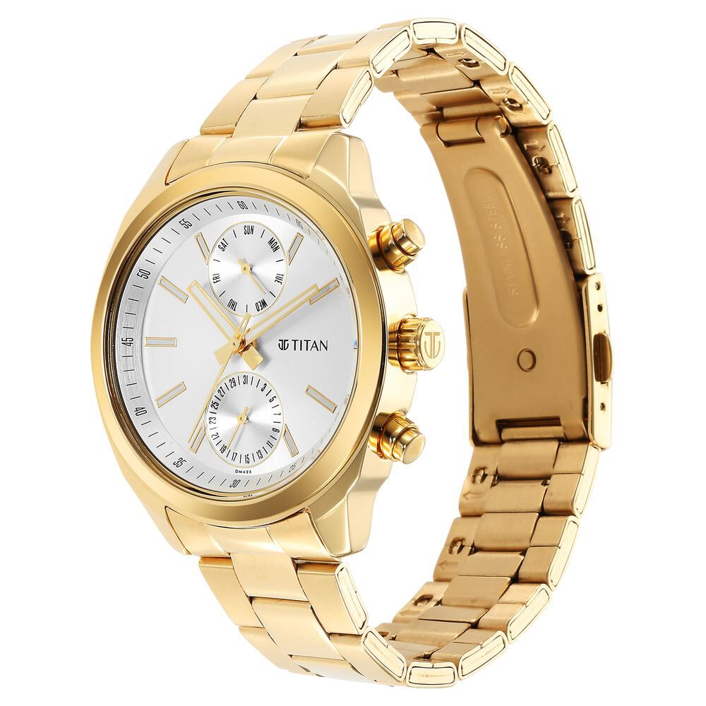 Buy Online Titan Black and Gold Silver Dial Quartz Multifunction