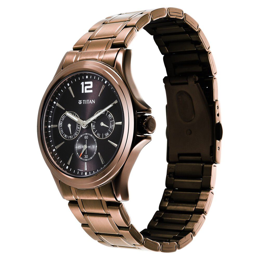 Buy Online Titan Neo Splash Quartz Multifunction Brown Dial Stainless Steel Strap Watch for Men ns1698qm02 Titan