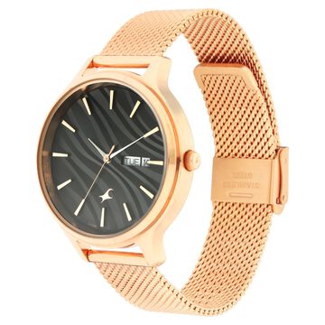 Fastrack Ruffles Quartz Analog with Day and Date Black Dial Stainless Steel Strap Watch for Girls