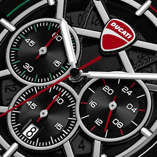 Ducati Quartz Chronograph Black Dial Red Silicone Strap Watch For Men - image number 3
