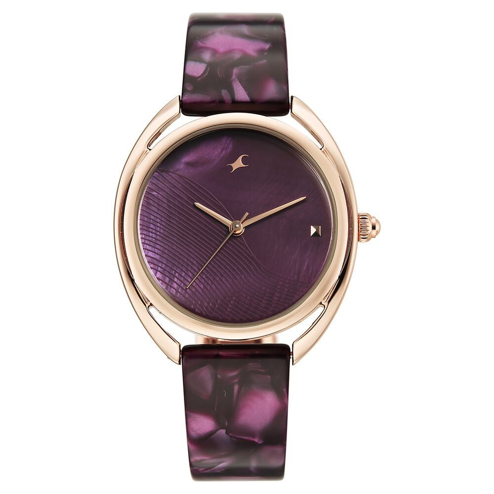Fastrack Younique Quartz Analog Purple Mother Of Pearl Dial Two Toned Acetate & Metal Strap Watch For Girls-image-27