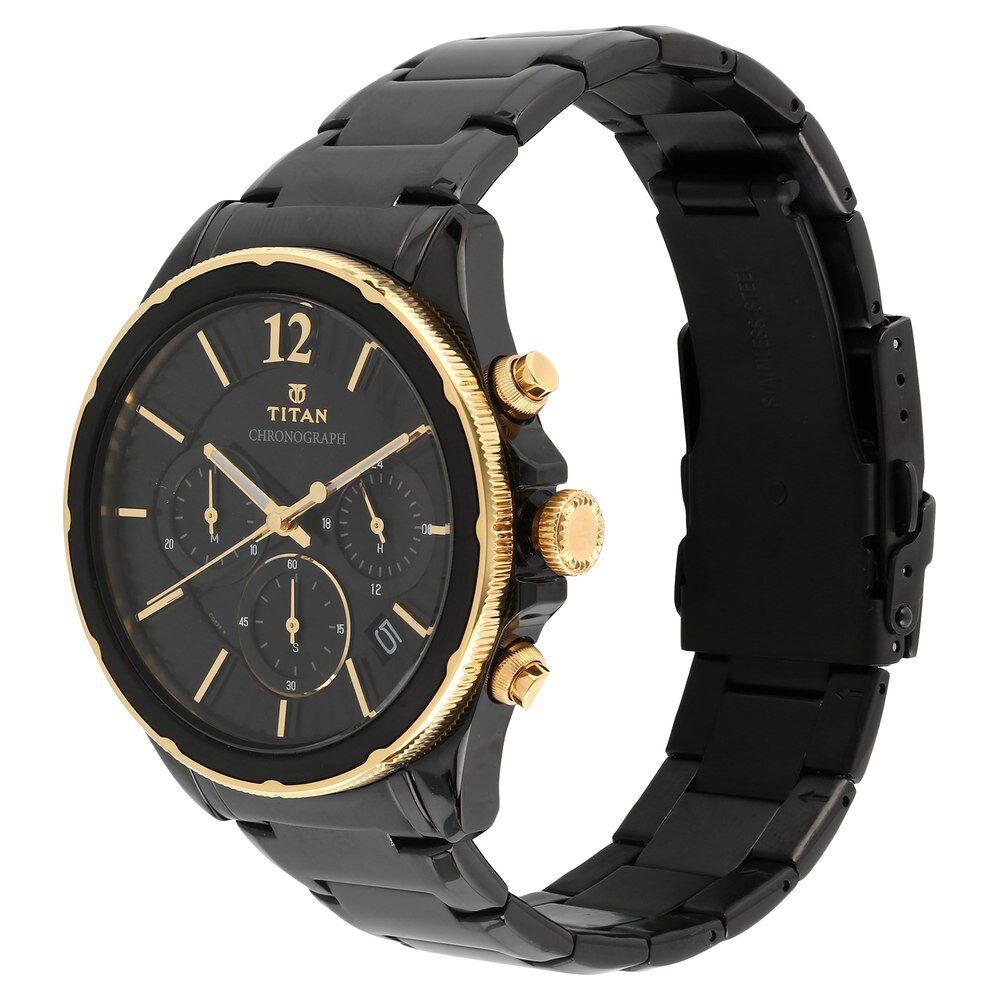 Buy Online Titan Regalia Sovereign Black Dial Quartz Multifunction Stainless Steel Strap watch for Men 1748km02 Titan