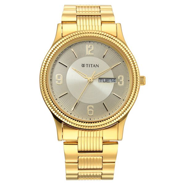 Titan Quartz Analog Champagne Dial Stainless Steel Strap Watch for Men - image number 1
