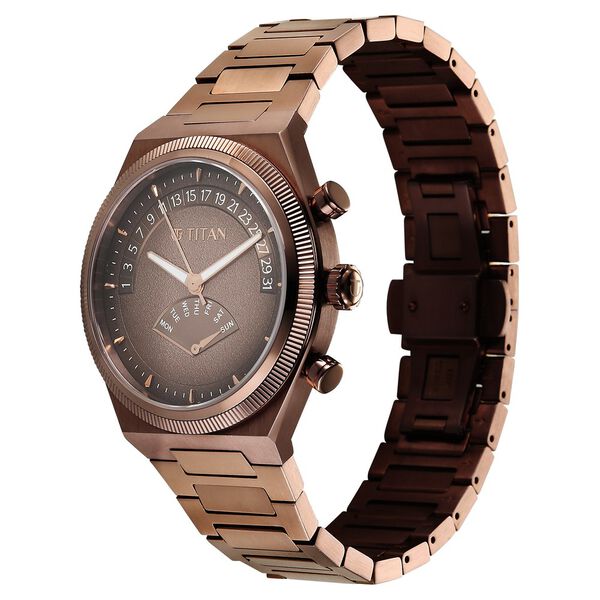 Titan Micromotors Analog with Retrograde Day and Date and Brown Dial Coffee Stainless Steel Strap Watch for Men - image number 4