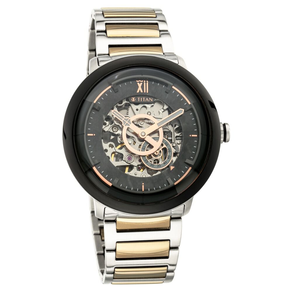 Buy Online Titan Grandmaster Anthracite Dial Automatic Stainless Steel Strap watch for Men nr1848km01 Titan
