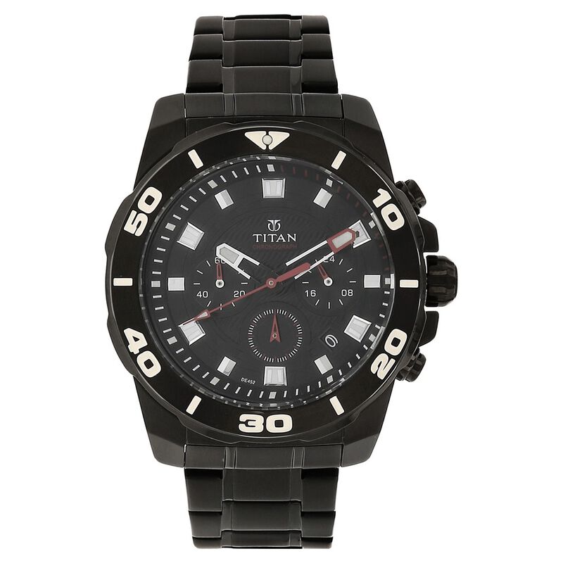 Titan Quartz Chronograph Black Dial Stainless Steel Strap Watch for Men