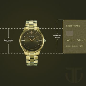 Titan Classique Slimline Green Dial Analog with Day and Date Stainless Steel Strap watch for Men