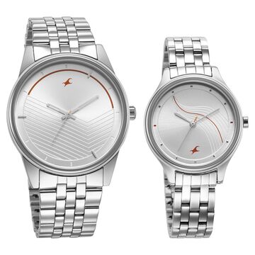 Fastrack Mixmatched Quartz Analog Silver Dial Silver Stainless Steel Strap Watch for Couple