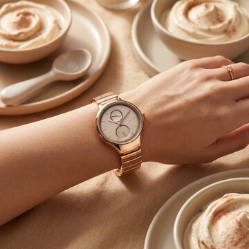 Fastrack Gelato rosegold multifunction metal strap watch with Caramel dial for Girls