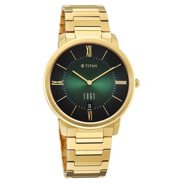 Edge Meister Quartz Analog with Date Green Dial Golden Stainless Steel Strap Watch For Men