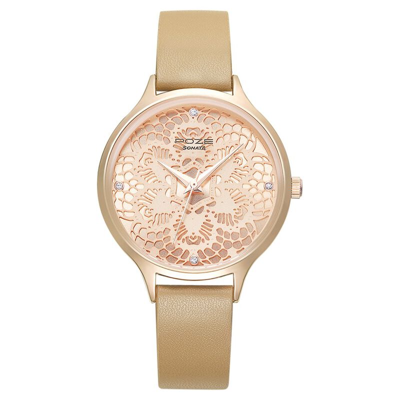 Poze by Sonata Quartz Analog Pink Dial PU Leather Strap Watch for Women