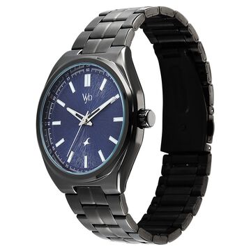 Vyb Aviator By Fastrack Quartz Analog Blue Dial Grey Stainless Steel Strap Watch For Guys