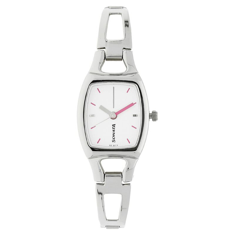 Sonata Quartz Analog White Dial Stainless Steel Strap Watch for Women